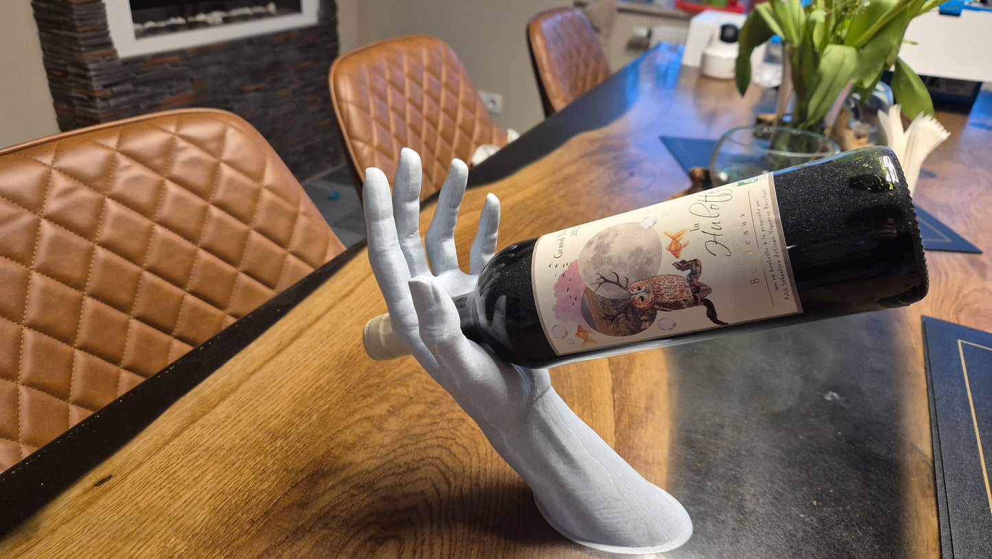 3D-gedruckter Weinflaschenhalter – Hand-Design