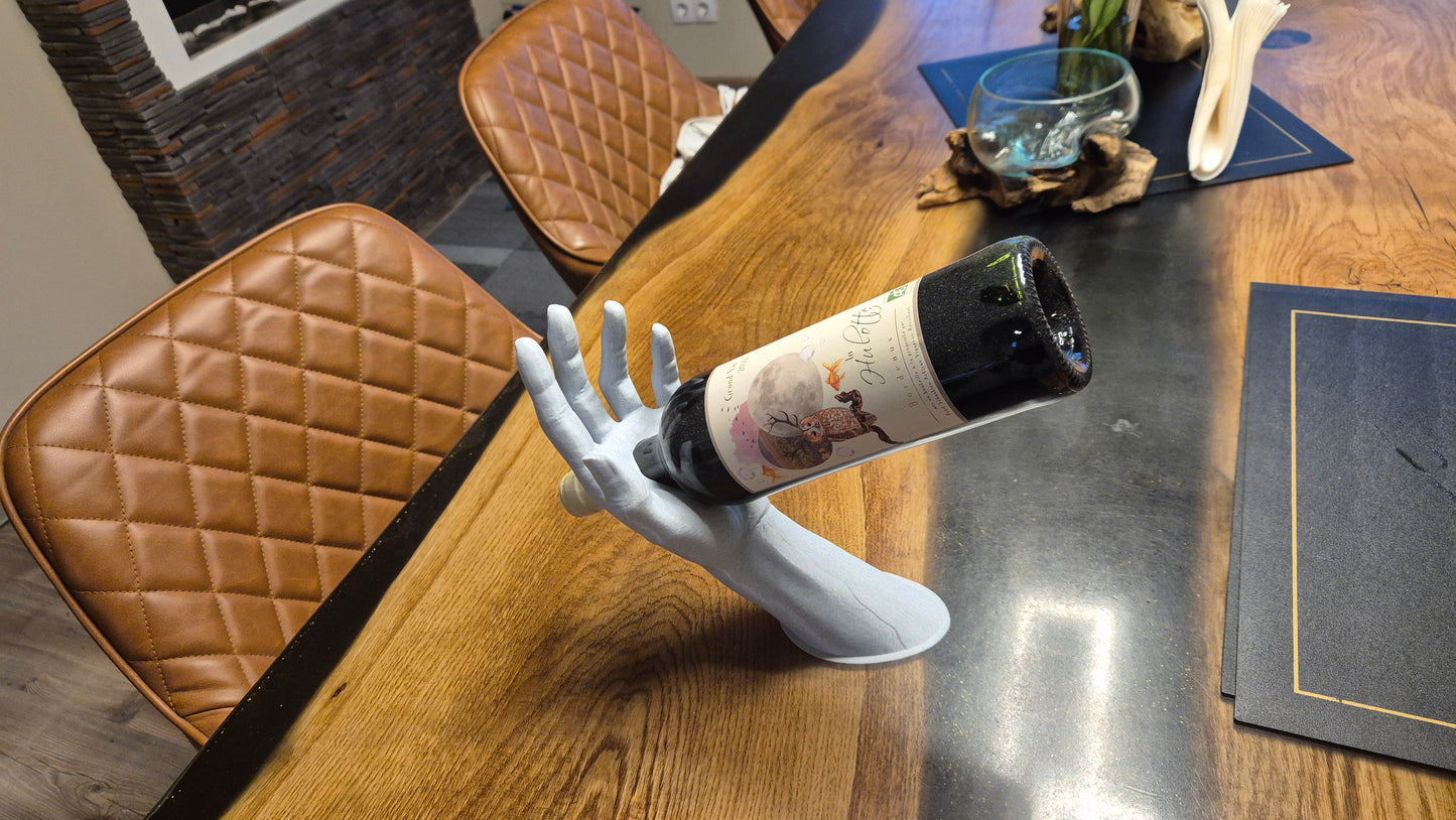 3D-gedruckter Weinflaschenhalter – Hand-Design